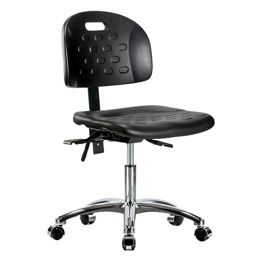 Blue Ridge Ergonomics HPDHCH-CR-T0-A0-CC-BLK Newport Industrial Polyurethane Chair Chrome - Desk Height with Casters in Black Polyurethane