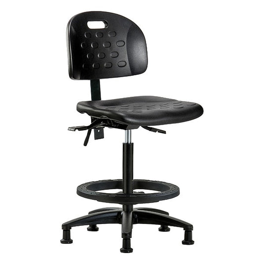 Blue Ridge Ergonomics HPHBCH-RG-T0-A0-BF-RG-BLK Newport Industrial Polyurethane Chair - High Bench Height with Black Foot Ring & Stationary Glides in Black Polyurethane