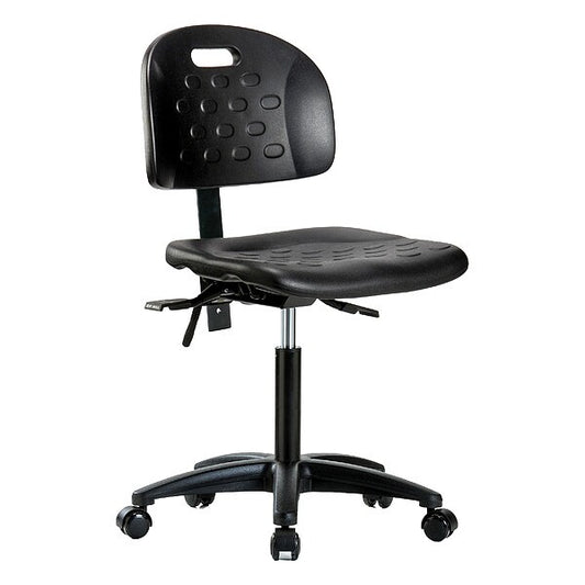 Blue Ridge Ergonomics HPMBCH-RG-T1-A0-NF-RC-BLK Newport Industrial Polyurethane Chair - Medium Bench Height with Seat Tilt & Casters in Black Polyurethane