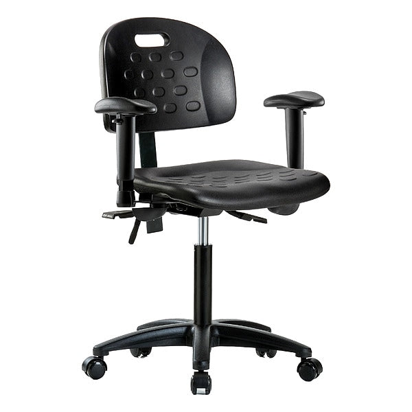Blue Ridge Ergonomics HPMBCH-RG-T1-A1-NF-RC-BLK Newport Industrial Polyurethane Chair - Medium Bench Height with Seat Tilt, Adjustable Arms, & Casters in Black Polyurethane