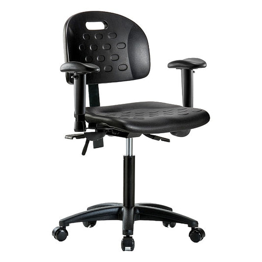 Blue Ridge Ergonomics HPMBCH-RG-T1-A1-NF-RC-BLK Newport Industrial Polyurethane Chair - Medium Bench Height with Seat Tilt, Adjustable Arms, & Casters in Black Polyurethane