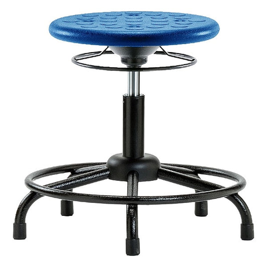 Blue Ridge Ergonomics IPDHSO-RT-RG-BLU Huron Polyurethane Stool with Round Tube Base - Desk Height with Stationary Glides in Blue Polyurethane