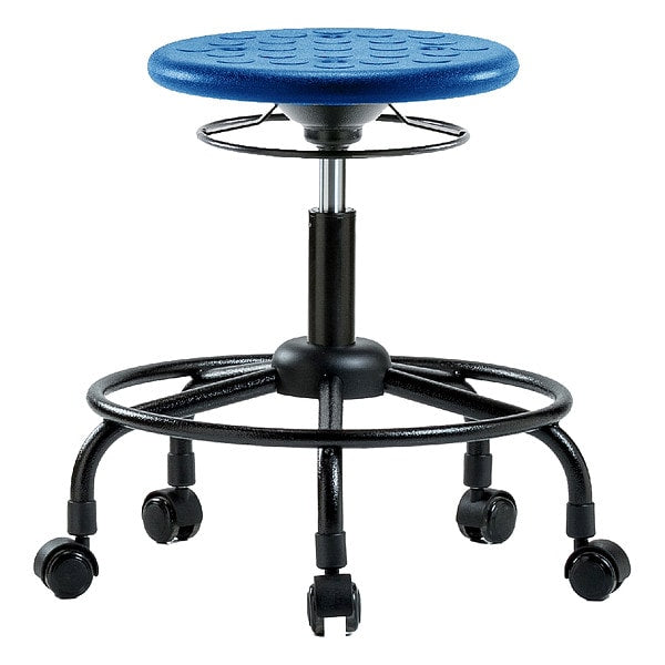 Blue Ridge Ergonomics IPDHSO-RT-RC-BLU Huron Polyurethane Stool with Round Tube Base - Desk Height with Casters in Blue Polyurethane