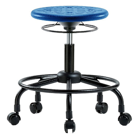 Blue Ridge Ergonomics IPDHSO-RT-RC-BLU Huron Polyurethane Stool with Round Tube Base - Desk Height with Casters in Blue Polyurethane