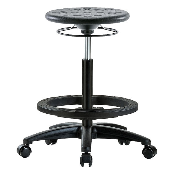 Blue Ridge Ergonomics IPHBSO-RG-BF-RC-BLK Huron Polyurethane Stool - High Bench Height with Black Foot Ring and Casters in Black Polyurethane