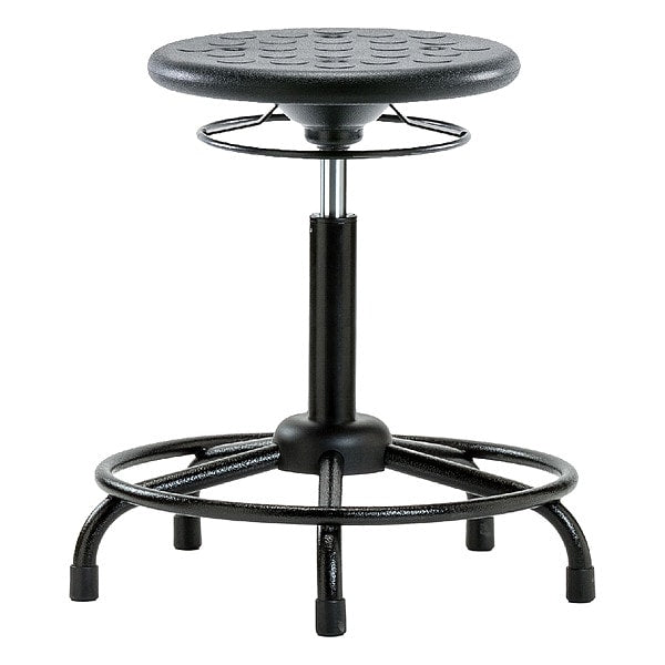 Blue Ridge Ergonomics IPMBSO-RT-RG-BLK Huron Polyurethane Stool with Round Tube Base - Medium Bench Height with Stationary Glides in Black Polyurethane