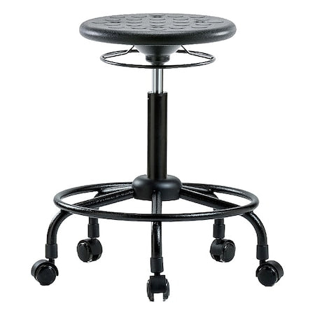 Blue Ridge Ergonomics IPMBSO-RT-RC-BLK Huron Polyurethane Stool with Round Tube Base - Medium Bench Height with Casters in Black Polyurethane