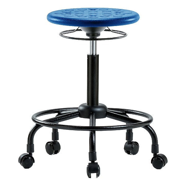 Blue Ridge Ergonomics IPMBSO-RT-RC-BLU Huron Polyurethane Stool with Round Tube Base - Medium Bench Height with Casters in Blue Polyurethane