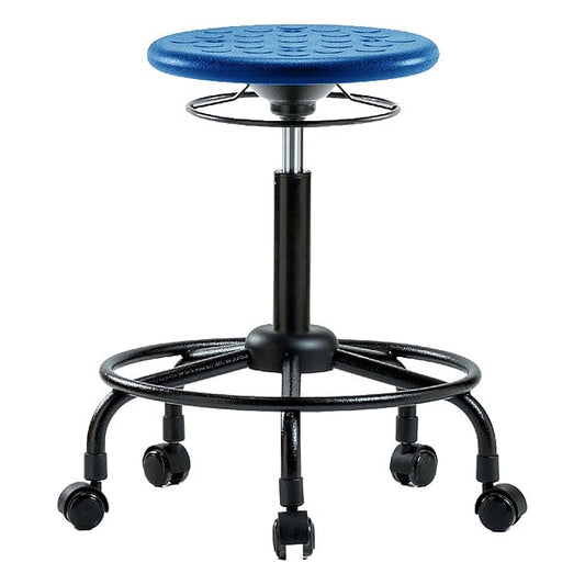 Blue Ridge Ergonomics IPMBSO-RT-RC-BLU Huron Polyurethane Stool with Round Tube Base - Medium Bench Height with Casters in Blue Polyurethane