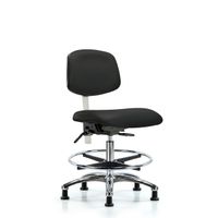 Blue Ridge Ergonomics NCR-VMBCH-CR-T1-A1-CF-RG-8540 Class 100 Vinyl Clean Room Chair - Medium Bench Height with Seat Tilt, Adjustable Arms, Chrome Foot Ring, & Stationary Glides in Black Trailblazer™ Vinyl
