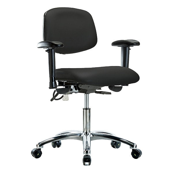 Blue Ridge Ergonomics NECR-DHCH-CR-T0-A1-EC-ESDBLK Class 100 Vinyl Clean Room/ESD Chair - Desk Height with Adjustable Arms & ESD Casters in Black ESD Vinyl