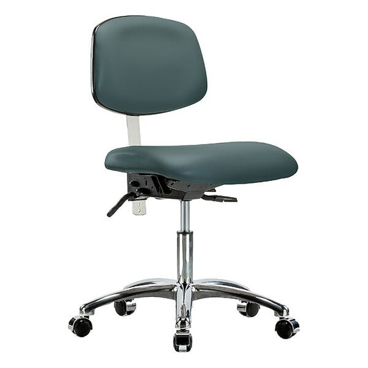 Blue Ridge Ergonomics NCR-VDHCH-CR-T0-A0-CC-8546 Class 100 Vinyl Clean Room Chair - Desk Height with Casters in Colonial Blue Trailblazer™ Vinyl