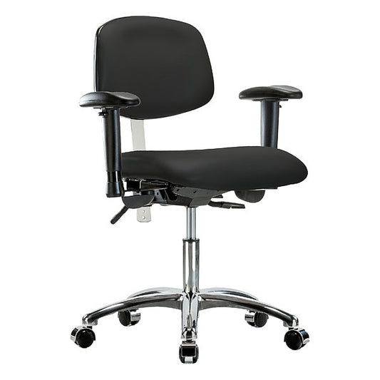 Blue Ridge Ergonomics NCR-VDHCH-CR-T1-A1-CC-8540 Class 100 Vinyl Clean Room Chair - Desk Height with Seat Tilt, Adjustable Arms, & Casters in Black Trailblazer™ Vinyl
