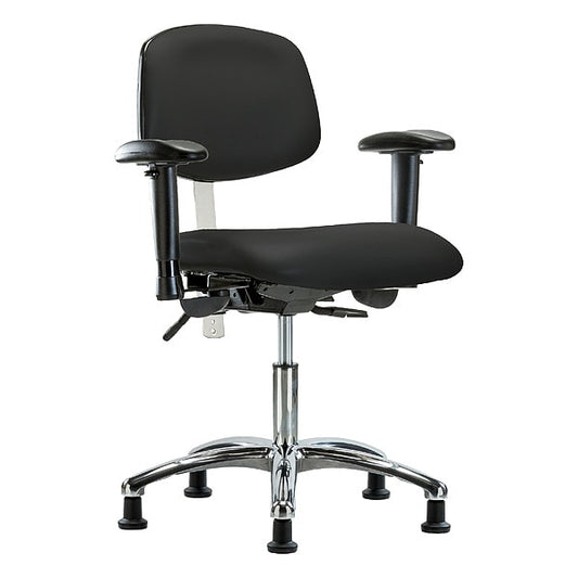 Blue Ridge Ergonomics NCR-VDHCH-CR-T1-A1-RG-8540 Class 100 Vinyl Clean Room Chair - Desk Height with Seat Tilt, Adjustable Arms, & Stationary Glides in Black Trailblazer™ Vinyl
