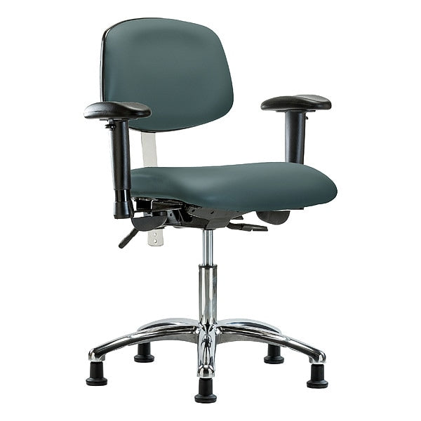 Blue Ridge Ergonomics NCR-VDHCH-CR-T1-A1-RG-8546 Class 100 Vinyl Clean Room Chair - Desk Height with Seat Tilt, Adjustable Arms, & Stationary Glides in Colonial Blue Trailblazer™ Vinyl