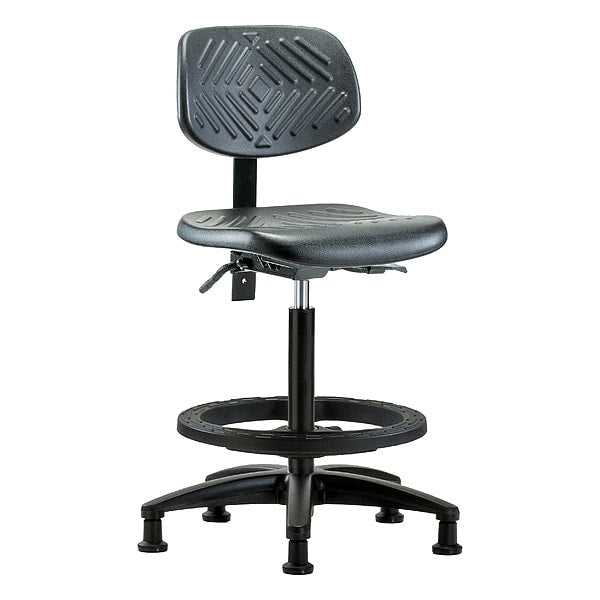 Blue Ridge Ergonomics PHBCH-RG-T1-A0-BF-RG-BLK Polyurethane Chair - High Bench Height with Seat Tilt, Black Foot Ring, & Stationary Glides in Black Polyurethane