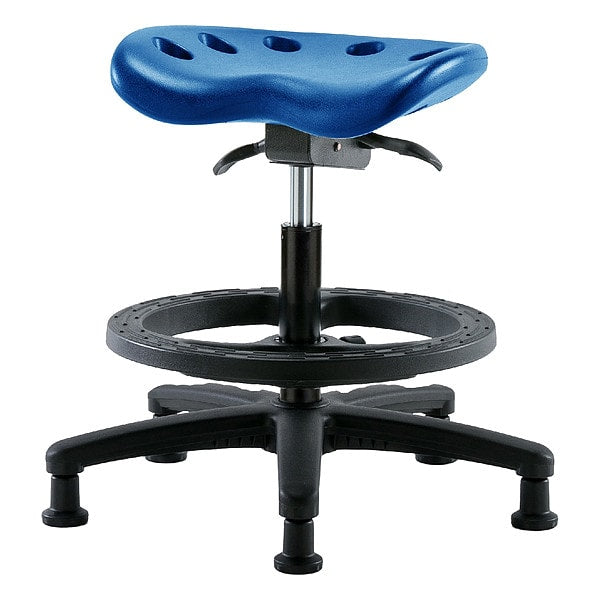 Blue Ridge Ergonomics PTMBSO-RG-BF-RG-BLU Polyurethane Tractor Sit-Stand Stool - Medium Bench Height with Black Foot Ring & Stationary Glides in Blue Polyurethane