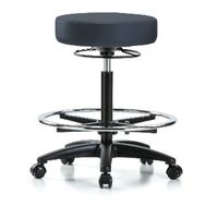 Blue Ridge Ergonomics VHBSO-CR-CF-CC-8569 Rutledge Vinyl Stool without Back Chrome - High Bench Height with Chrome Foot Ring & Casters in Burgundy Trailblazer™ Vinyl
