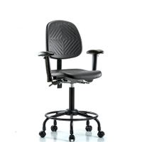 Blue Ridge Ergonomics PMBCH-MB-RT-T1-A1-RG-BLU Polyurethane Chair with Round Tube Base - Medium Bench Height with Medium Back, Seat Tilt, Adjustable Arms, & Stationary Glides in Blue Polyurethane