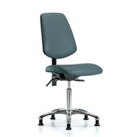 Blue Ridge Ergonomics VMBCH-MB-CR-T0-A0-NF-RG-8546 Rutledge Vinyl Chair Chrome - Medium Bench Height with Medium Back & Stationary Glides in Colonial Blue Trailblazer™ Vinyl