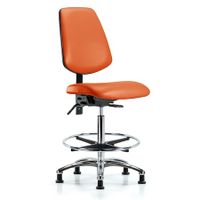 Blue Ridge Ergonomics VHBCH-CR-T0-A1-CF-RG-8613 Rutledge Vinyl Chair Chrome - High Bench Height with Adjustable Arms, Chrome Foot Ring, & Stationary Glides in Orange Kist Trailblazer™ Vinyl