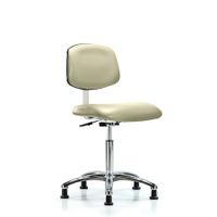 Blue Ridge Ergonomics VMBCH-CR-T1-A1-NF-RG-8501 Rutledge Vinyl Chair Chrome - Medium Bench Height with Seat Tilt, Adjustable Arms, & Stationary Glides in Adobe White Trailblazer™ Vinyl