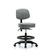 Blue Ridge Ergonomics FMBST-RG-T1-BF-RC-F45 Rutledge Fabric Stool with Back - Medium Bench Height with Seat Tilt, Black Foot Ring, & Casters in Navy Fabric