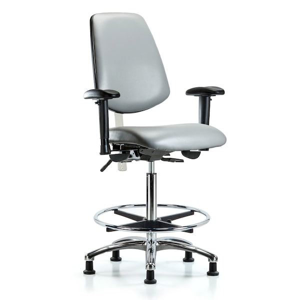 Blue Ridge Ergonomics NCR-VHBCH-CR-T0-A0-CF-CC-8840 Class 100 Vinyl Clean Room Chair - High Bench Height with Chrome Foot Ring & Casters in Sterling Supernova™ Vinyl