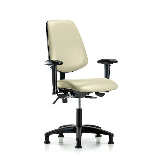 Blue Ridge Ergonomics VDHCH-MB-RG-T1-A1-RG-8501 Rutledge Vinyl Chair - Desk Height with Medium Back, Seat Tilt, Adjustable Arms, & Stationary Glides in Adobe White Trailblazer™ Vinyl