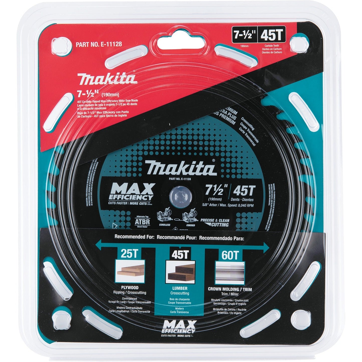 Makita E-11128 7‘1/2" 45T Carbide‘Tipped Max Efficiency Miter Saw Blade