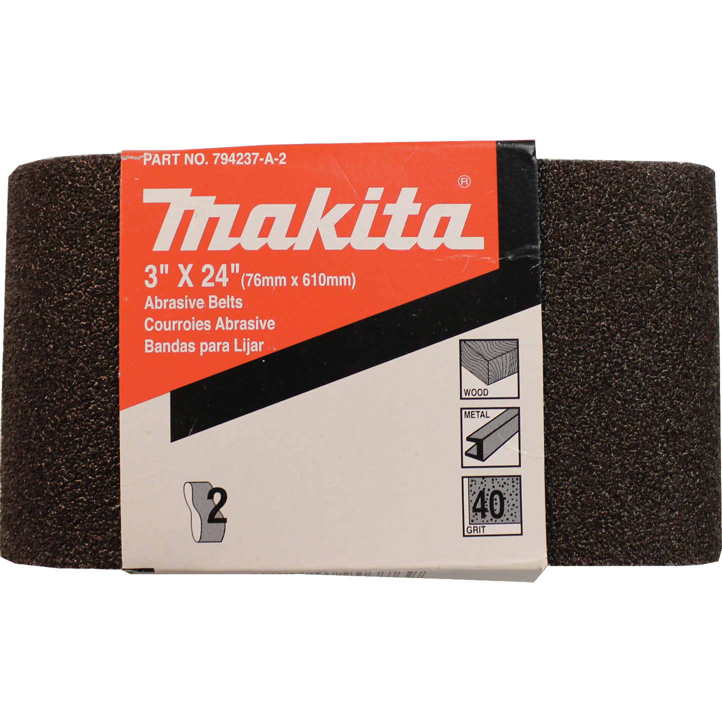 Makita 794237-A-2 3" x 24" Abrasive Belt, 40 Grit, 2/pk