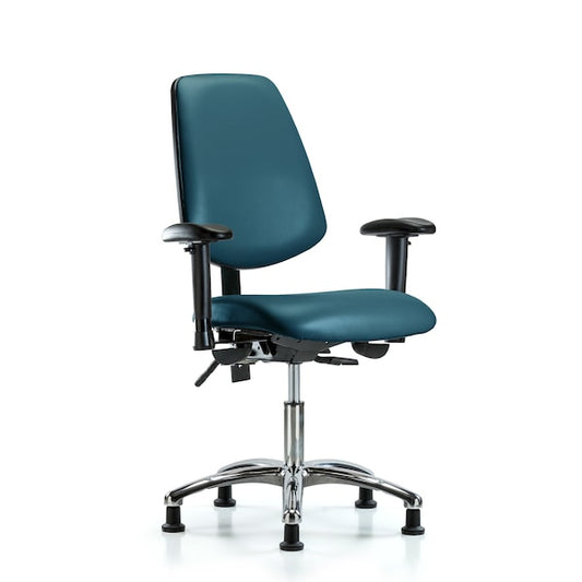 Blue Ridge Ergonomics VDHCH-MB-CR-T0-A1-RG-8801 Rutledge Vinyl Chair Chrome - Desk Height with Medium Back, Adjustable Arms, & Stationary Glides in Marine Blue Supernova™ Vinyl