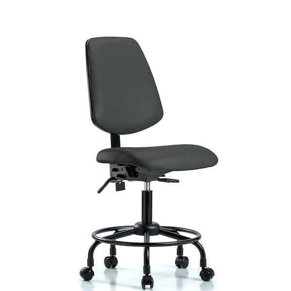 Blue Ridge Ergonomics VDHCH-MB-RT-T1-A0-RC-8605 Rutledge Vinyl Chair - Desk Height with Round Tube Base, Medium Back, Seat Tilt, & Casters in Charcoal Trailblazer™ Vinyl