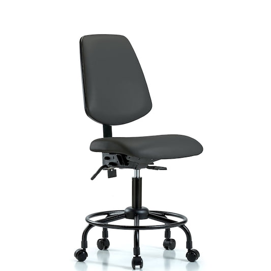 Blue Ridge Ergonomics VDHCH-MB-RT-T1-A0-RC-8605 Rutledge Vinyl Chair - Desk Height with Round Tube Base, Medium Back, Seat Tilt, & Casters in Charcoal Trailblazer™ Vinyl