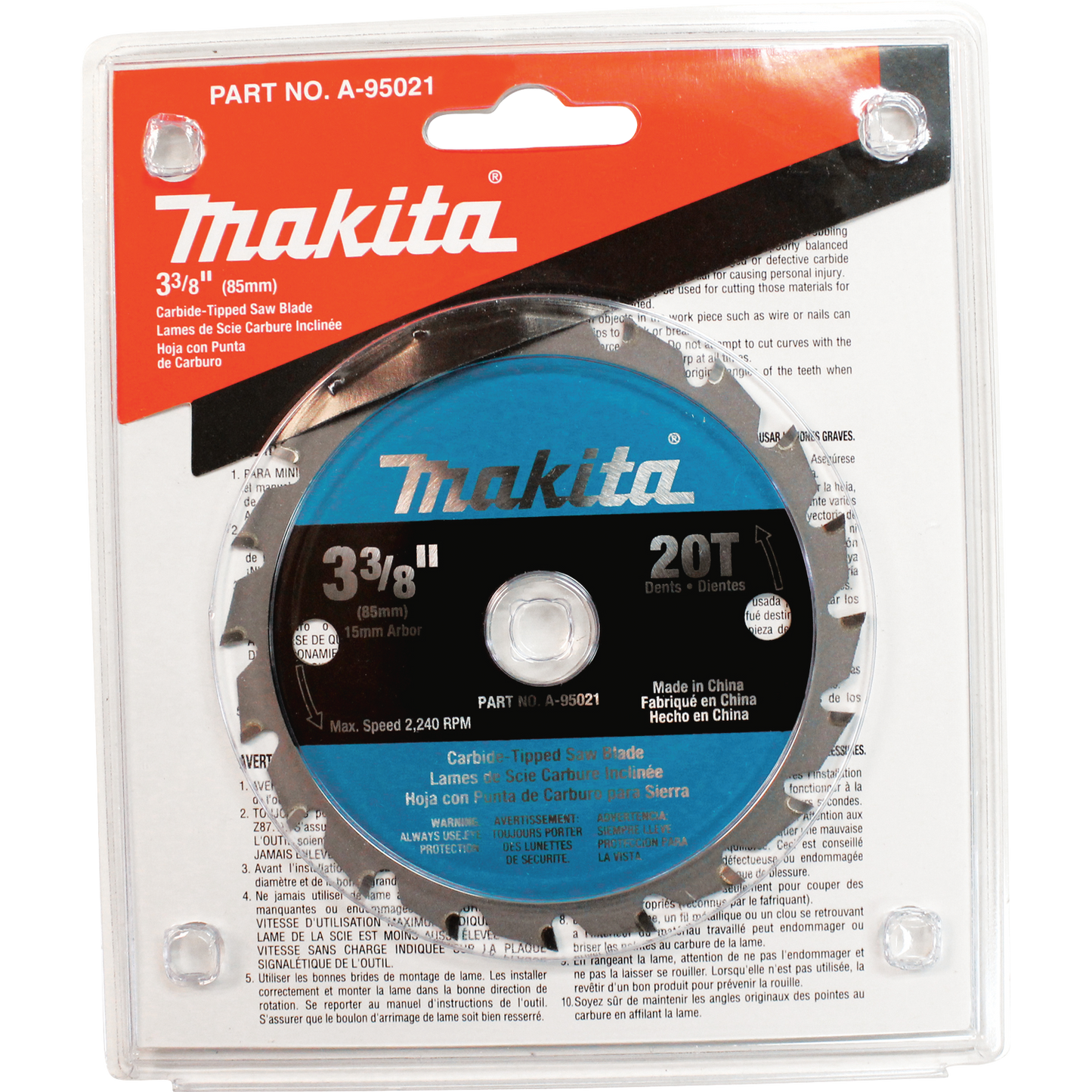 Makita A-95021 3‘3/8" 20T Carbide‘Tipped Circular Saw Blade, General Purpose