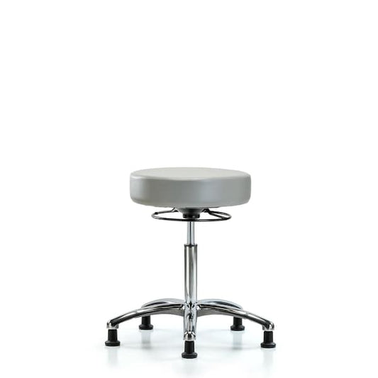 Blue Ridge Ergonomics VMBSO-CR-NF-RG-8567 Rutledge Vinyl Stool without Back Chrome - Medium Bench Height with Stationary Glides in Dove Trailblazer™ Vinyl