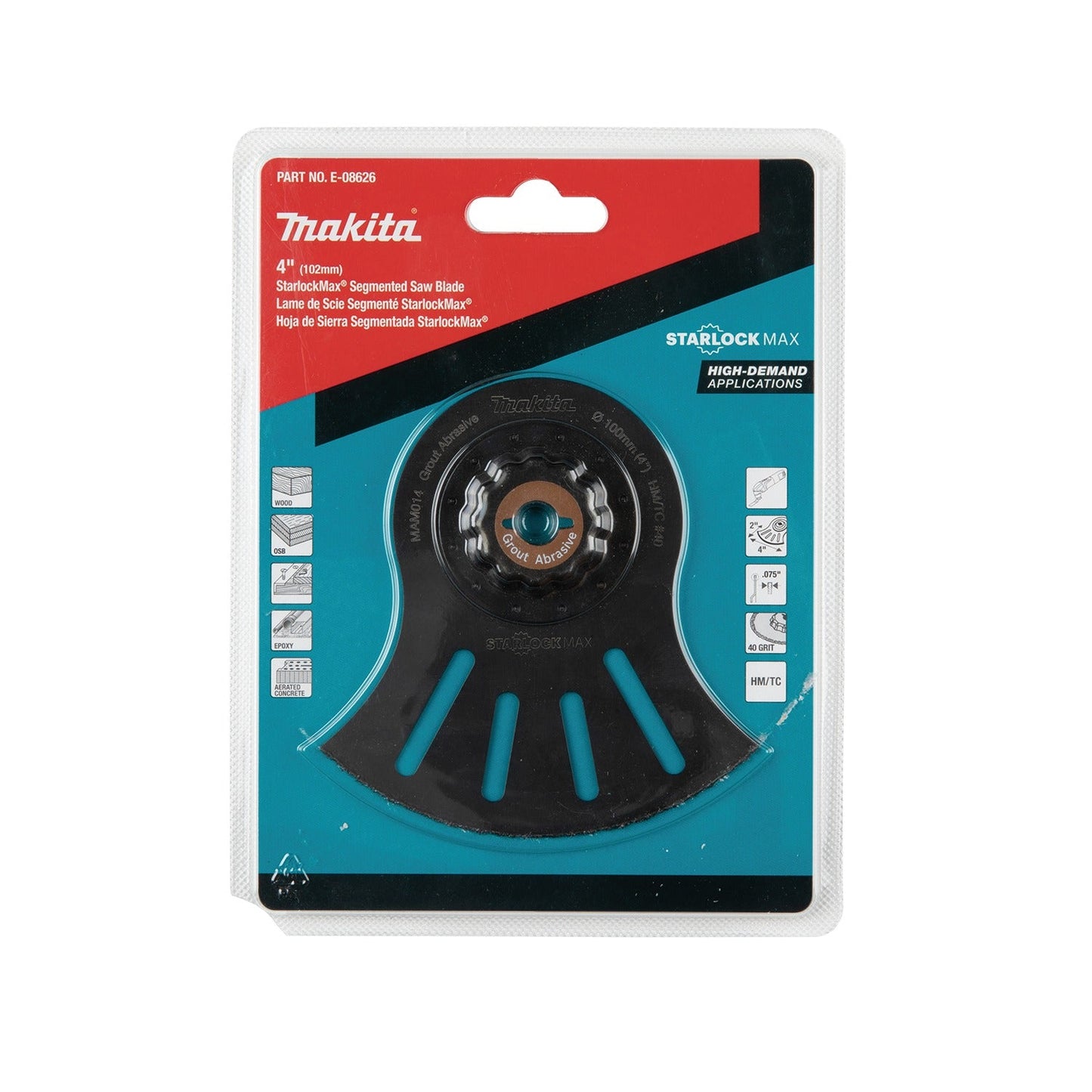 Makita E-08626 StarlockMax® Oscillating Multi‘Tool 4" Hard Metal with Tungsten Carbide 40 Grit Segmented Saw Blade