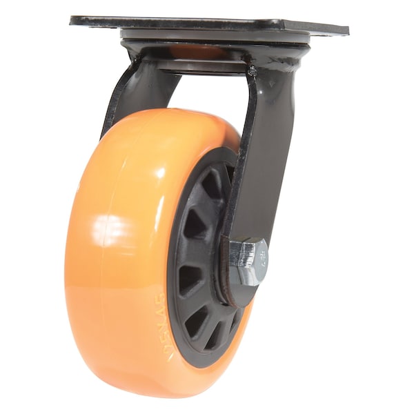 Vestil CST-BN-5X2PUP-S Polyurethane Swivel Caster 5 In. Diameter x 2 In. Width 726 Lb. Capacity Orange/Black