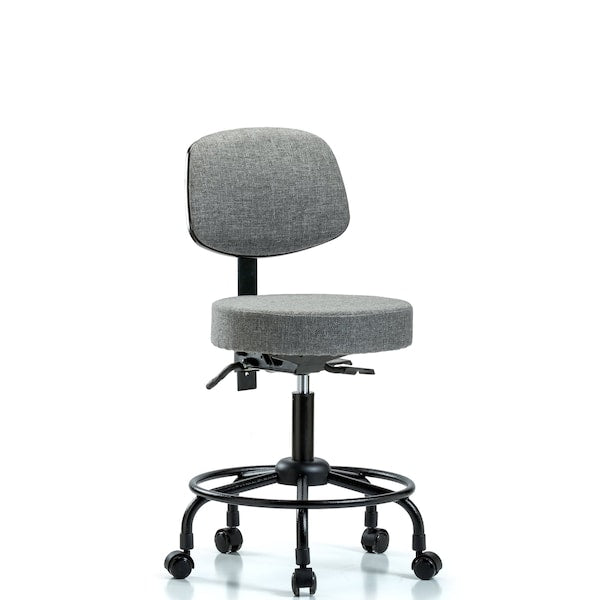 Blue Ridge Ergonomics FDHST-RT-T0-RC-F44 Rutledge Fabric Stool with Back - Desk Height with Round Tube Base & Casters in Gray Fabric