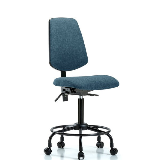 Blue Ridge Ergonomics FMBCH-MB-RT-T0-A0-RC-F43 Rutledge Fabric Chair - Medium Bench Height with Round Tube Base, Medium Back, & Casters in Blue Fabric