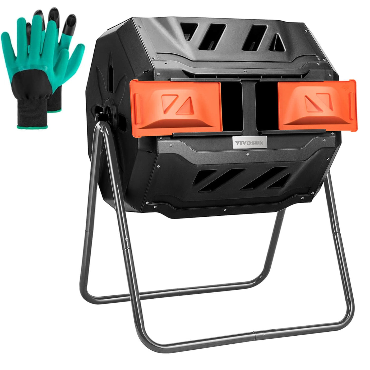 Vivosun Tumbling Composter Dual Rotating Batch Compost Bin 43 Gallon Orange