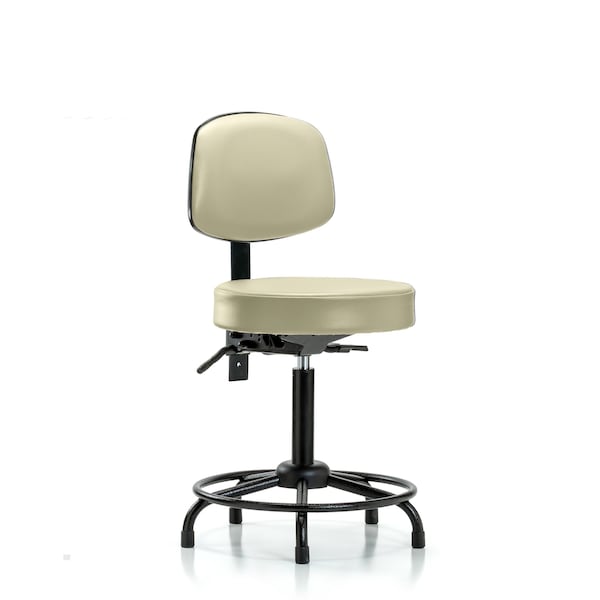 Blue Ridge Ergonomics VMBST-RT-T1-RG-8501 Rutledge Vinyl Stool with Back - Medium Bench Height with Round Tube Base, Seat Tilt, & Stationary Glides in Adobe White Trailblazer™ Vinyl