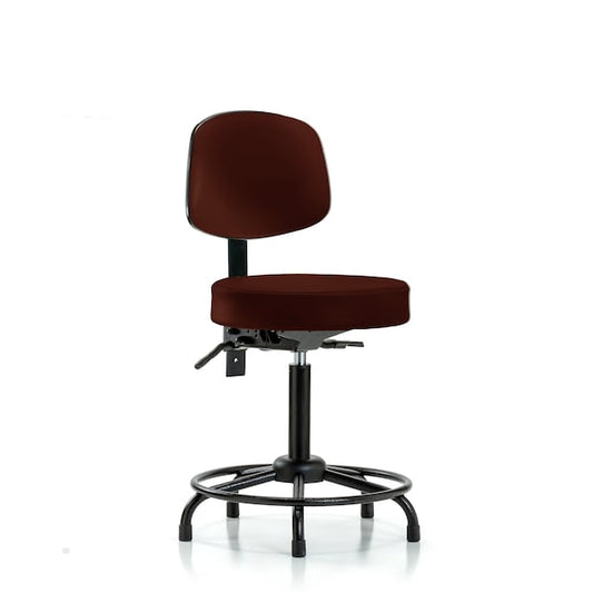 Blue Ridge Ergonomics VMBST-RT-T0-RG-8569 Rutledge Vinyl Stool with Back - Medium Bench Height with Round Tube Base & Stationary Glides in Burgundy Trailblazer™ Vinyl