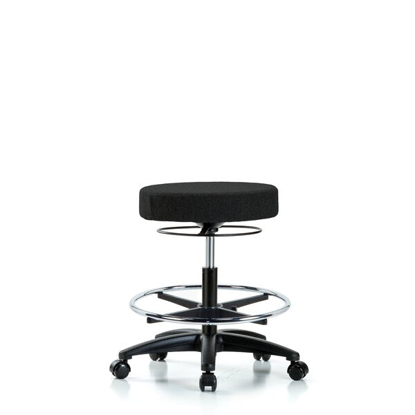 Blue Ridge Ergonomics FMBSO-RG-CF-RC-F42 Rutledge Fabric Stool without Back - Medium Bench Height with Chrome Foot Ring & Casters in Black Fabric