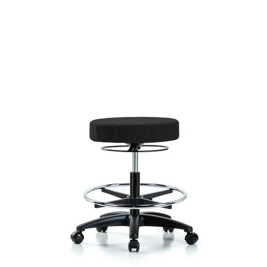 Blue Ridge Ergonomics FMBSO-RG-CF-RC-F42 Rutledge Fabric Stool without Back - Medium Bench Height with Chrome Foot Ring & Casters in Black Fabric