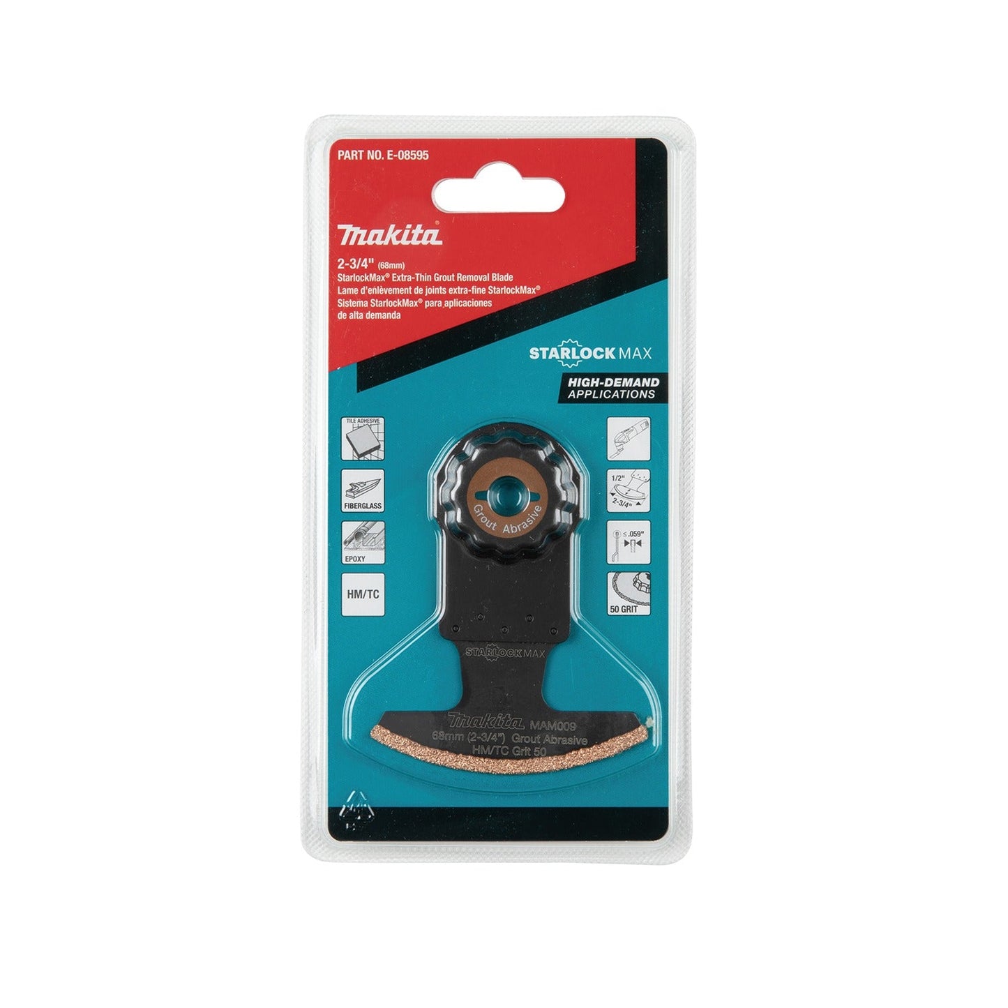 Makita E-08595 StarlockMax® Oscillating Multi‘Tool 2‘3/4" Hard Metal with Tungsten Carbide 50 Grit Grout and Abrasive Segmented Saw Blade