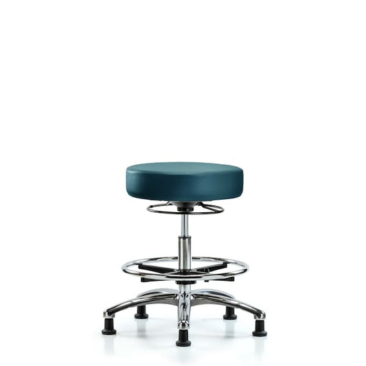Blue Ridge Ergonomics VMBSO-CR-CF-RG-8801 Rutledge Vinyl Stool without Back Chrome - Medium Bench Height with Chrome Foot Ring & Stationary Glides in Marine Blue Supernova™ Vinyl