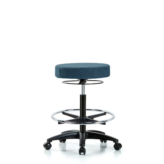 Blue Ridge Ergonomics FHBSO-RG-CF-RC-F43 Rutledge Fabric Stool without Back - High Bench Height with Chrome Foot Ring & Casters in Blue Fabric