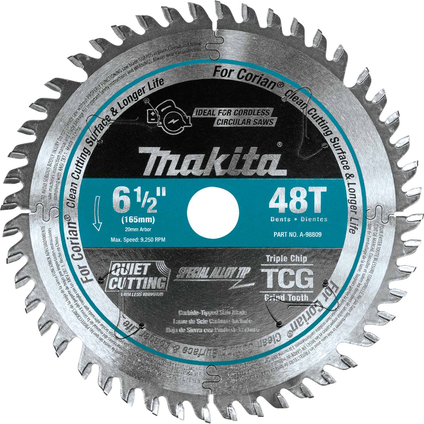 Makita A-98809 6‘1/2" 48T Carbide‘Tipped Cordless Plunge Saw Blade