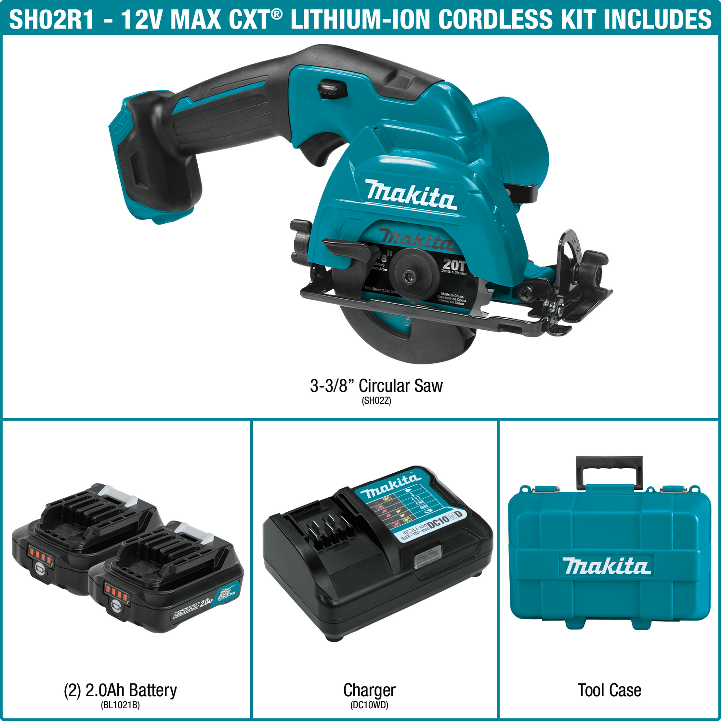 Makita SH02R1 12V max CXT® Lithium‘Ion Cordless 3‘3/8" Circular Saw Kit (2.0Ah)